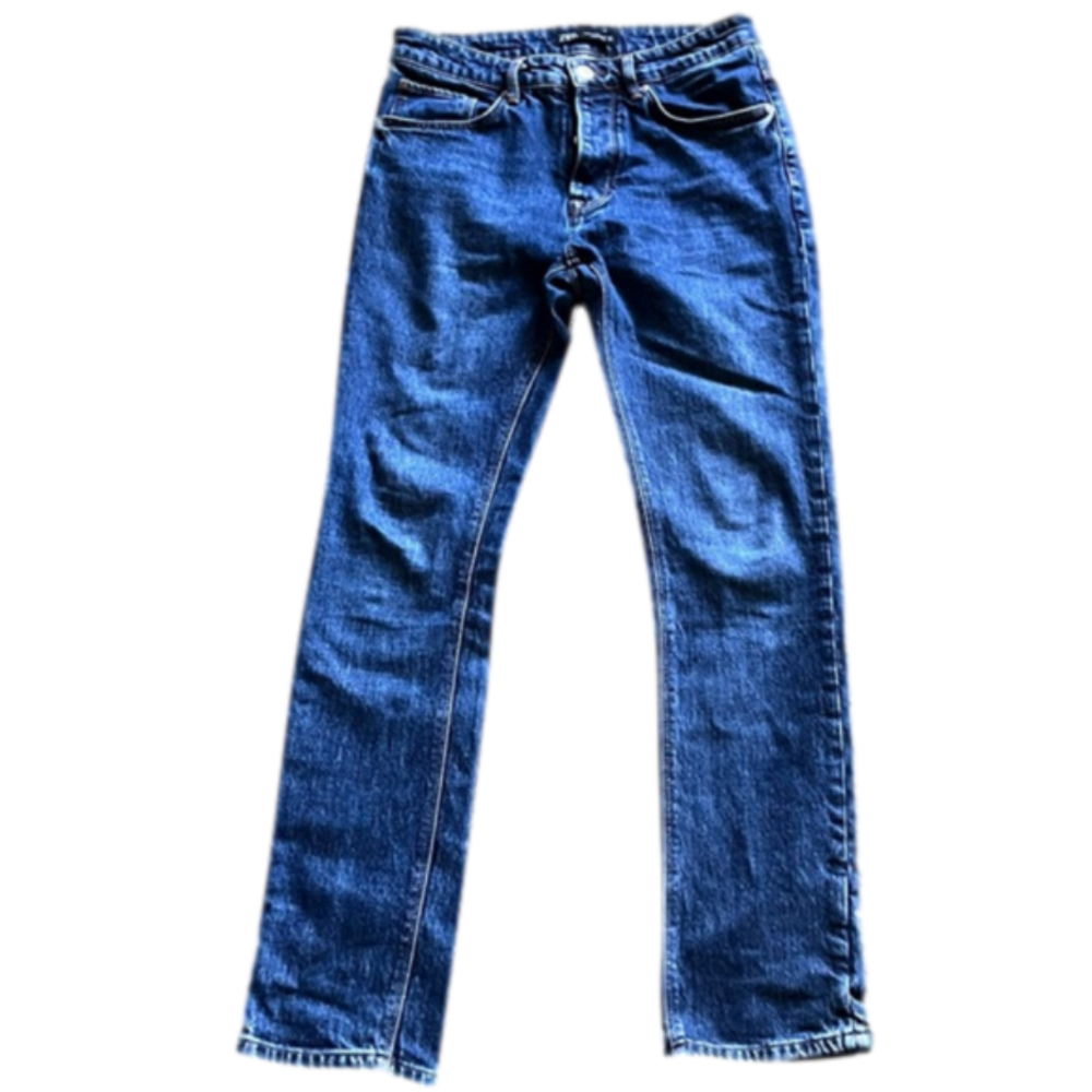 Zara Mens Slim Fit Medium Dark Wash Button Fly Blue Denim Jeans Size 29